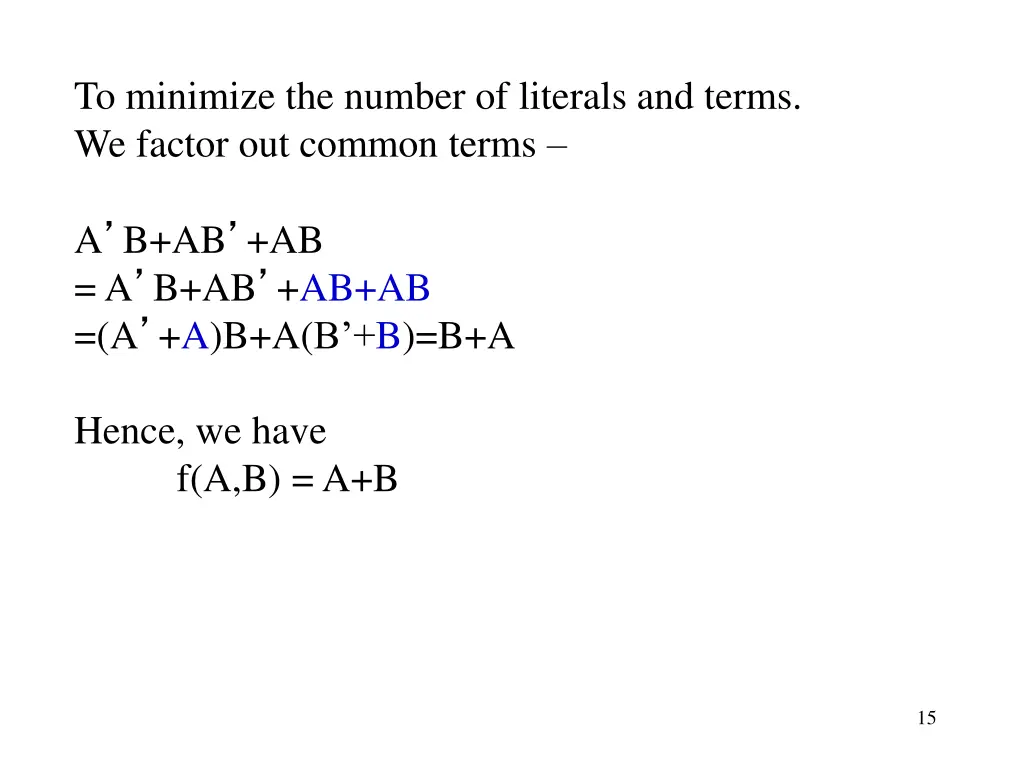 to minimize the number of literals and terms