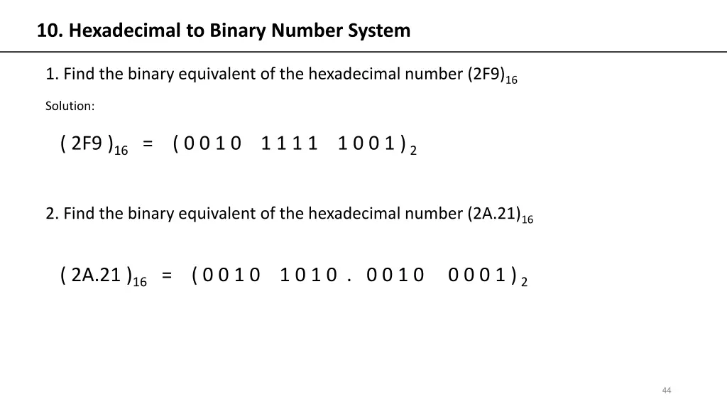 10 hexadecimal to binary number system
