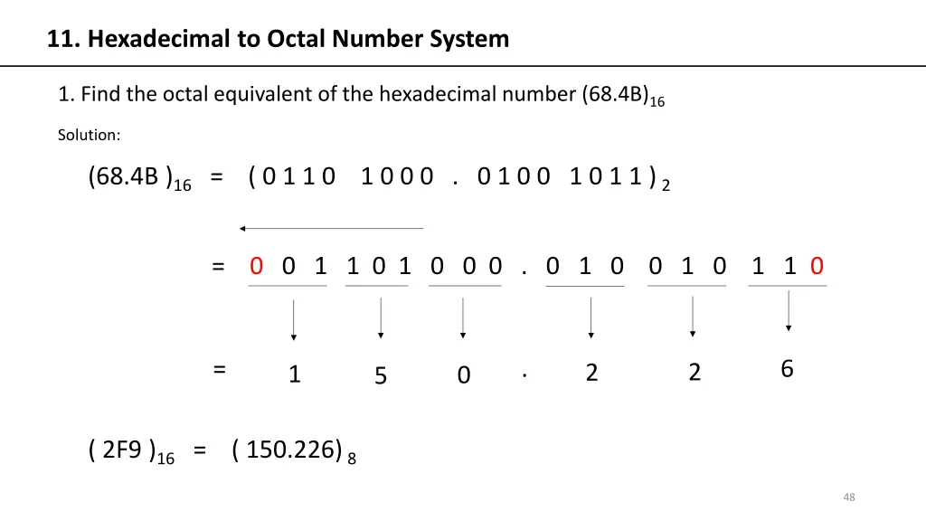 11 hexadecimal to octal number system 1