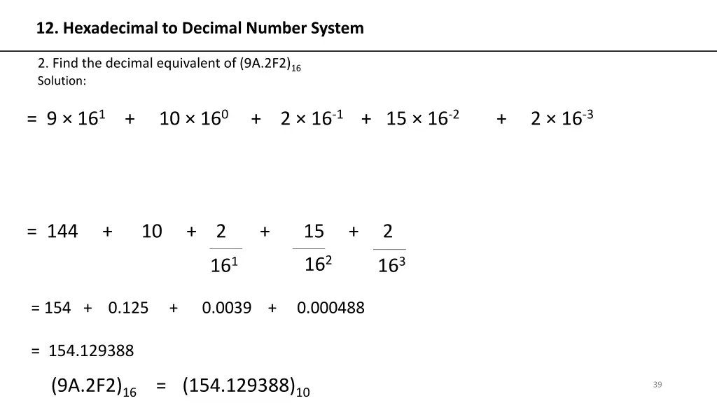 12 hexadecimal to decimal number system 1