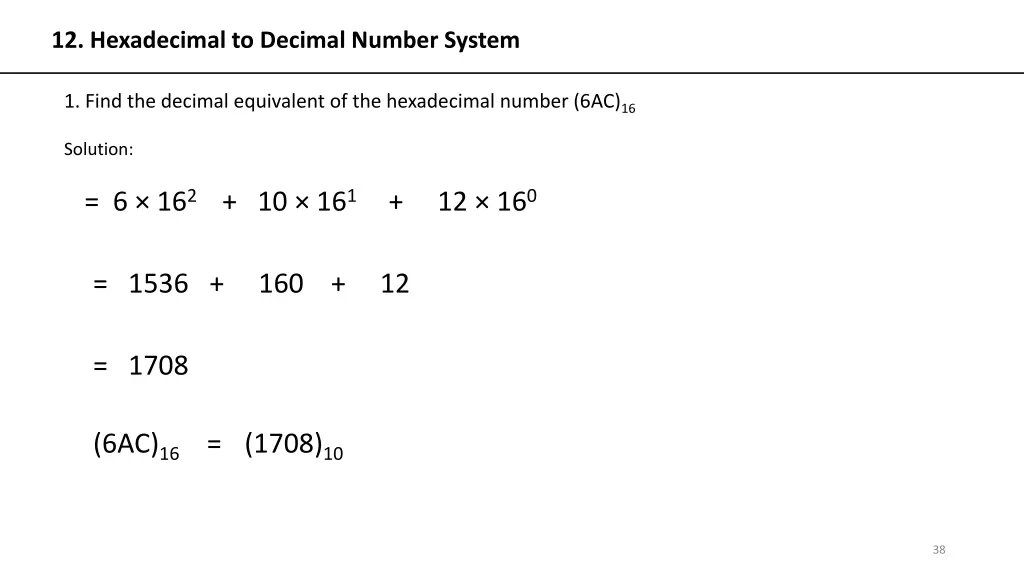 12 hexadecimal to decimal number system