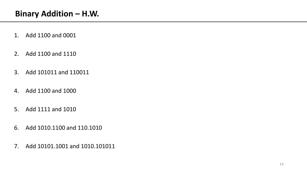 binary addition h w
