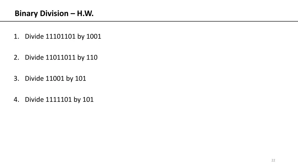 binary division h w
