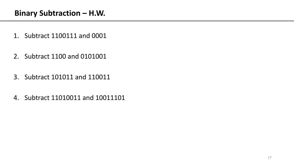 binary subtraction h w