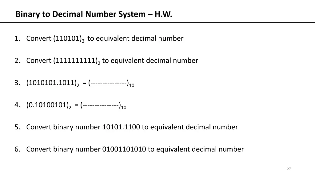 binary to decimal number system h w