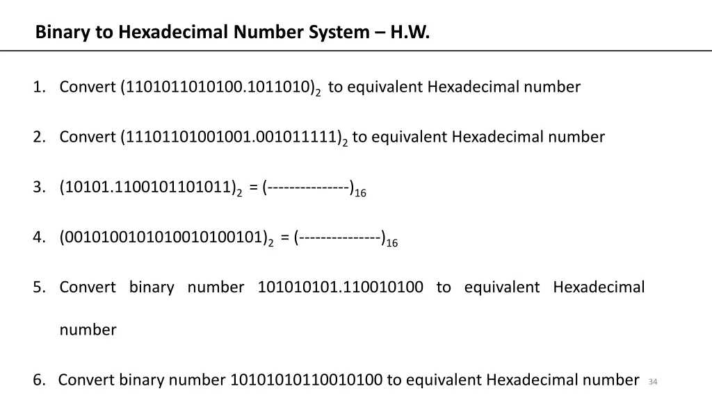 binary to hexadecimal number system h w