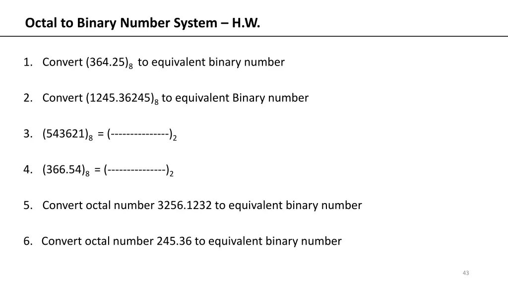 octal to binary number system h w