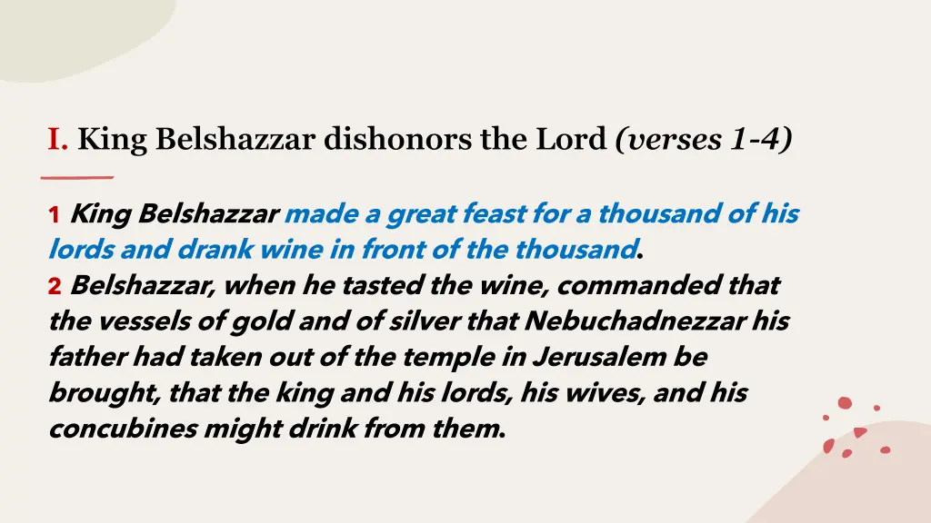 i king belshazzar dishonors the lord verses 1 4 1