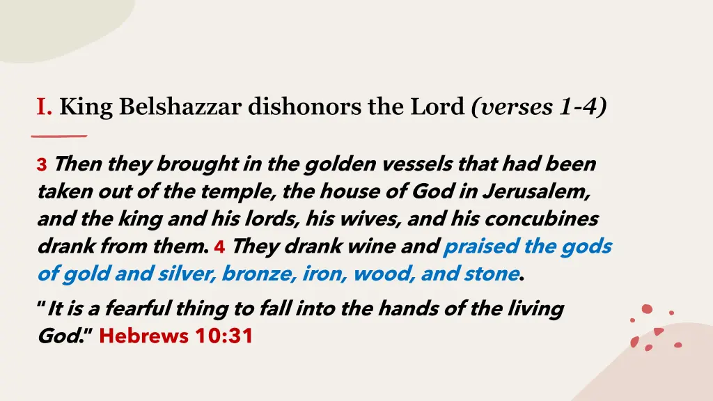 i king belshazzar dishonors the lord verses 1 4 2