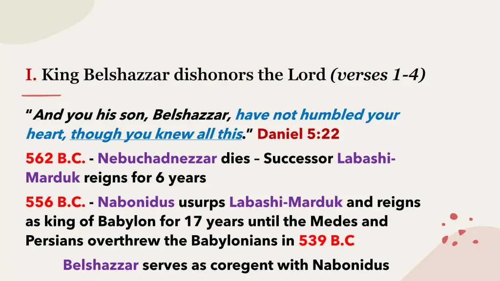 i king belshazzar dishonors the lord verses 1 4
