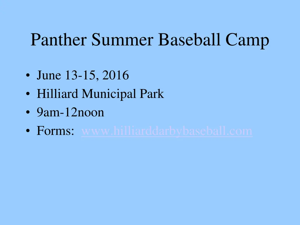 panther summer baseball camp