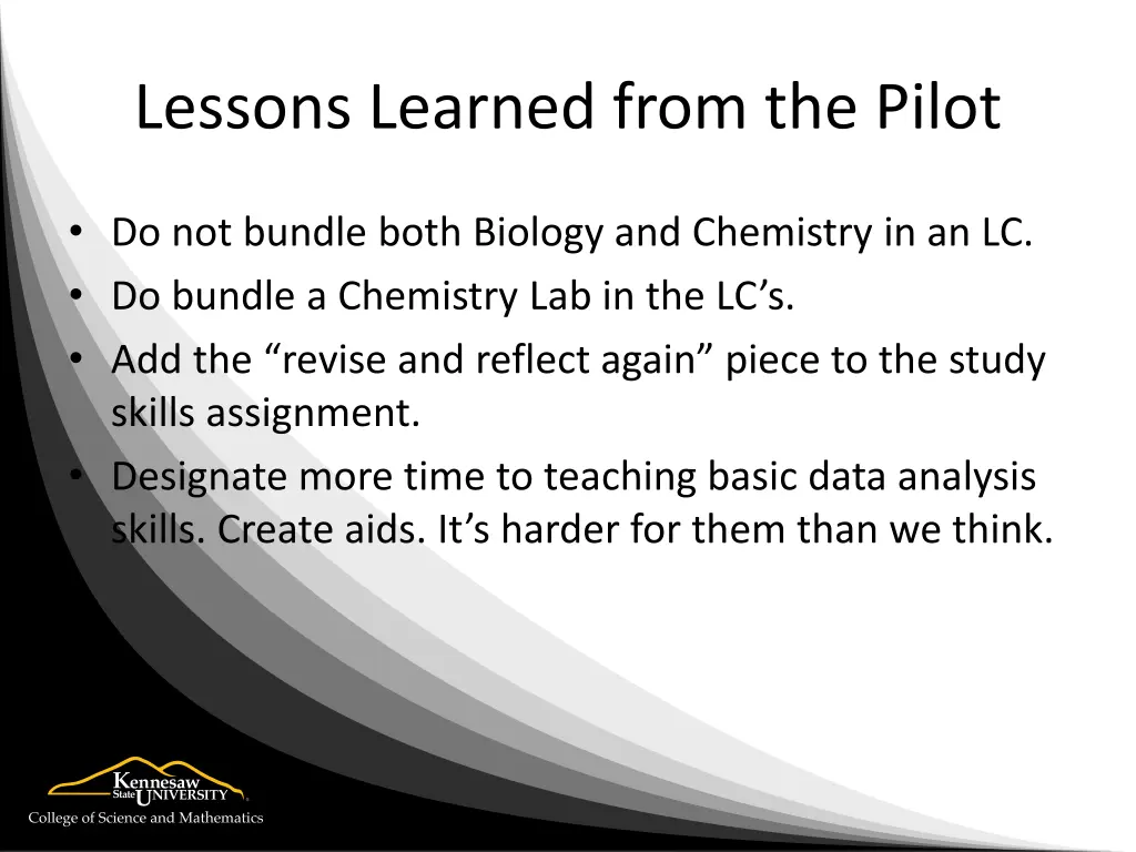 lessons learned from the pilot