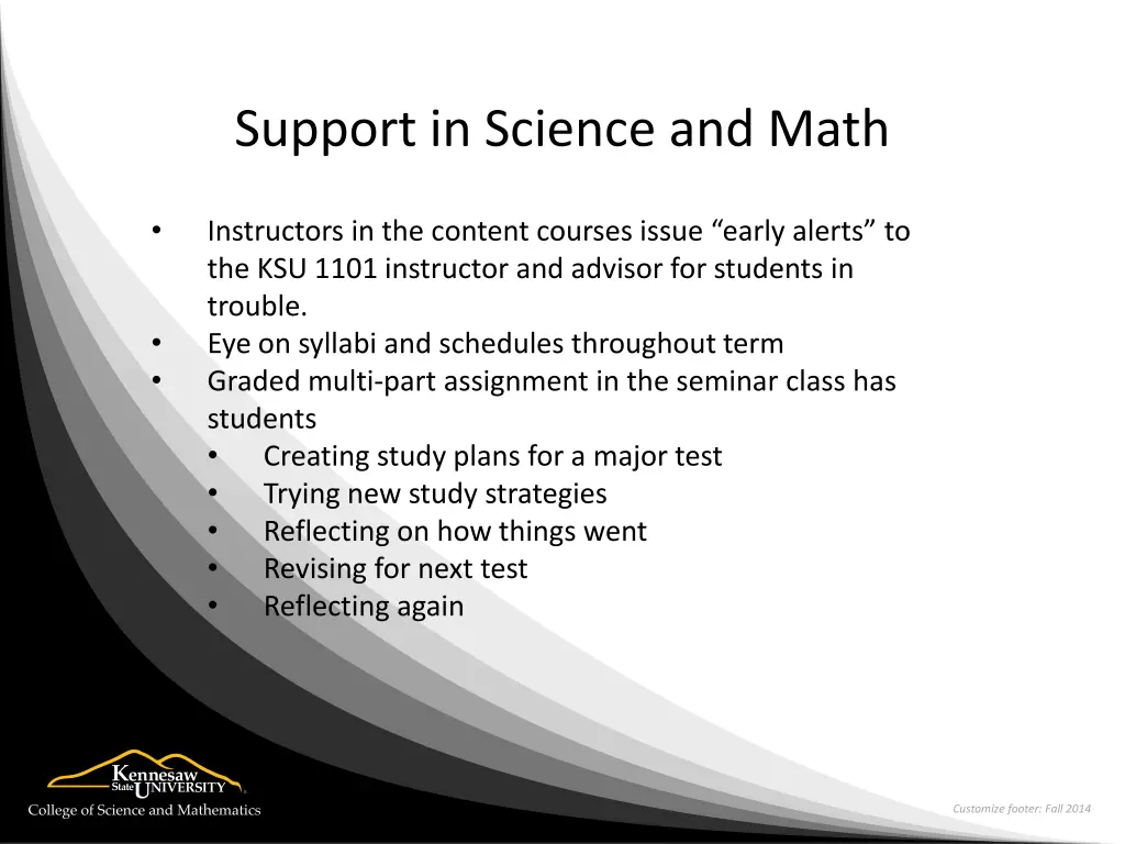 support in science and math