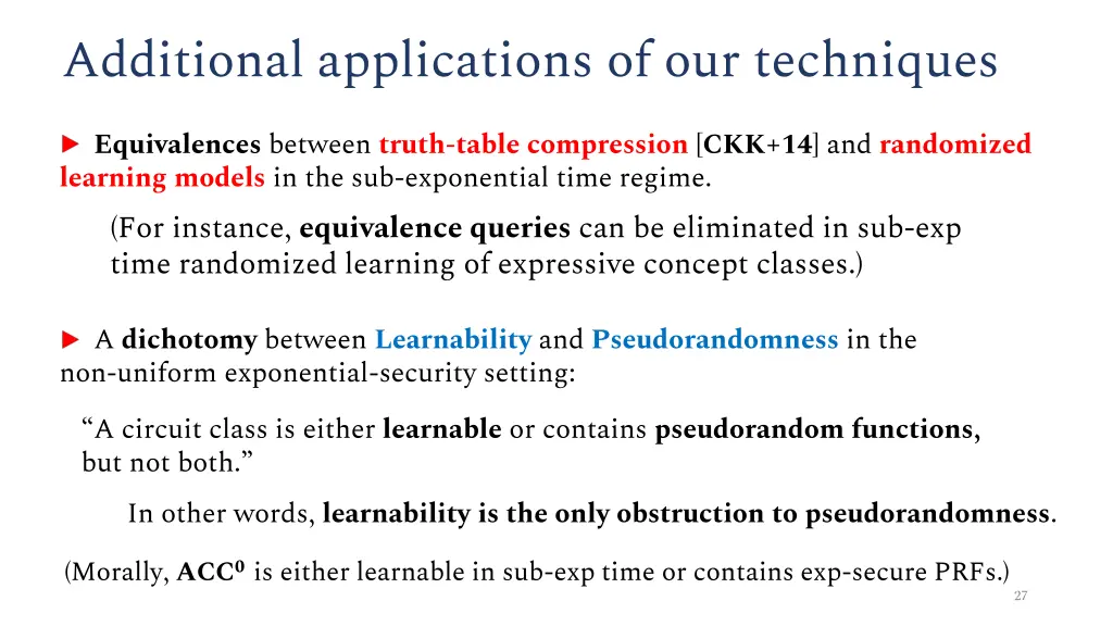 additional applications of our techniques