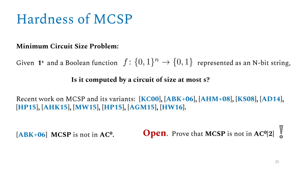 hardness of mcsp