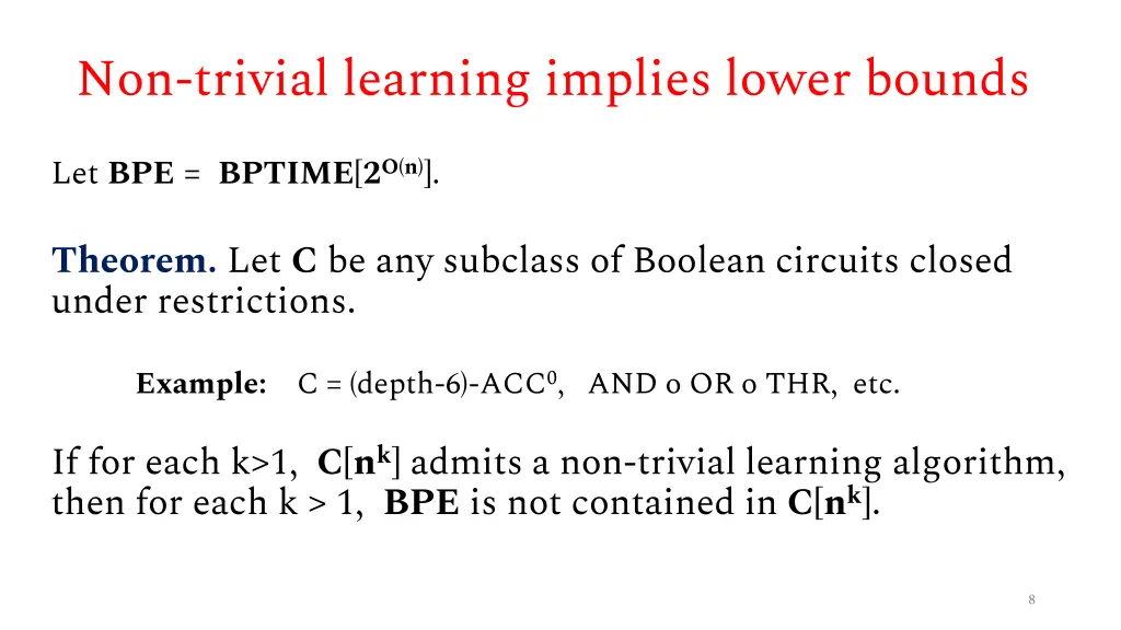 non trivial learning implies lower bounds