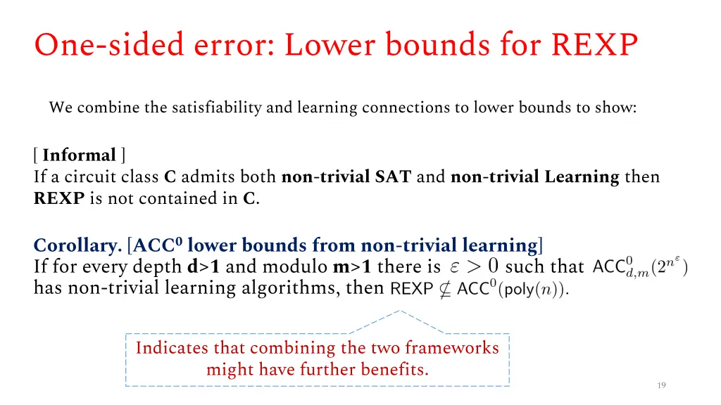 one sided error lower bounds for rexp