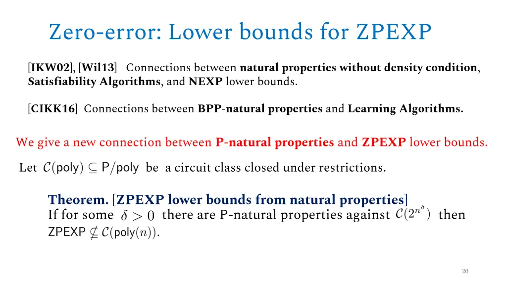 zero error lower bounds for zpexp