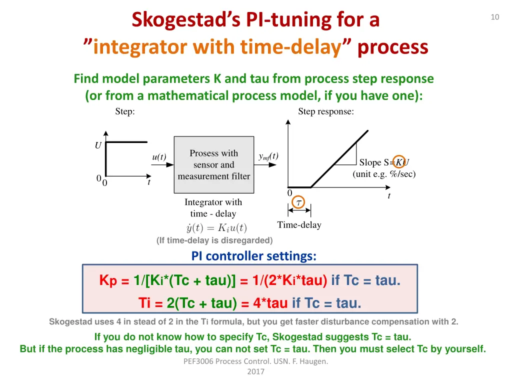 skogestad s pi tuning for a integrator with time