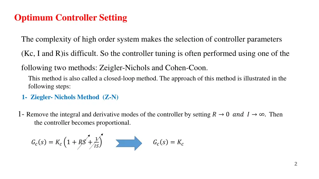 optimum controller setting