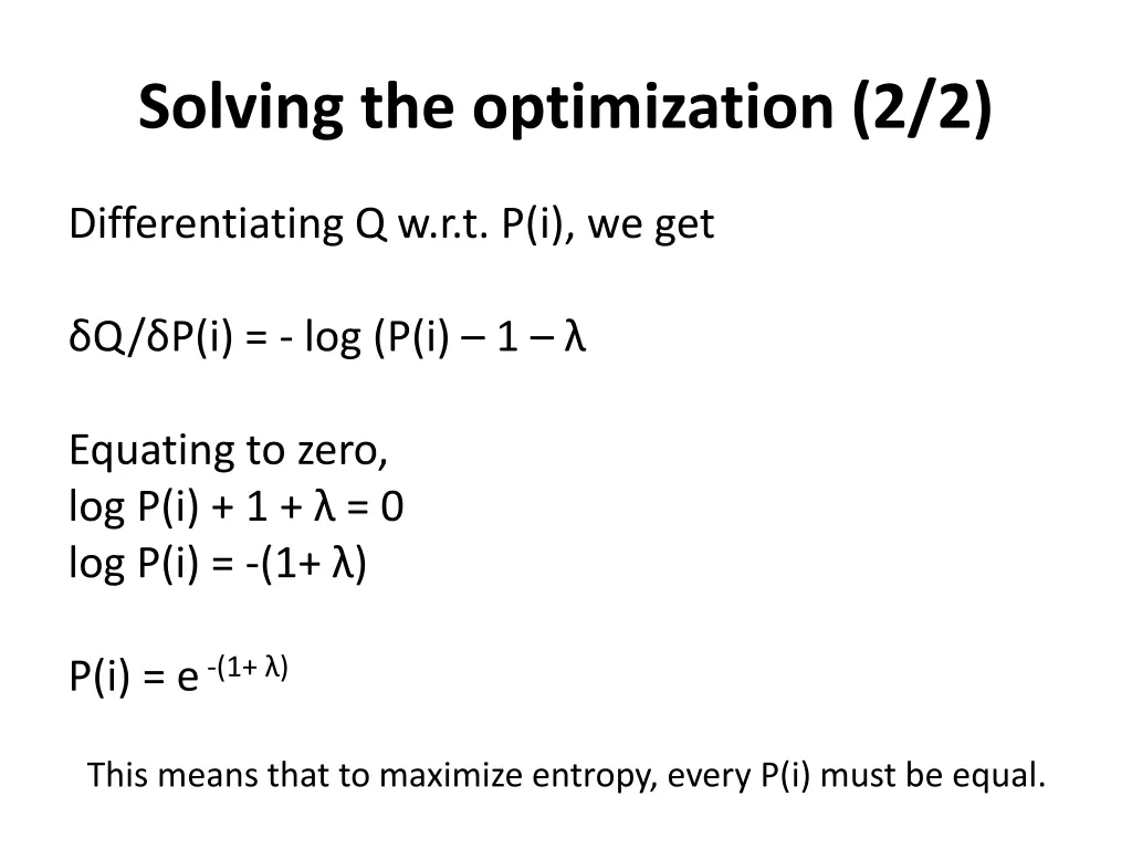 solving the optimization 2 2