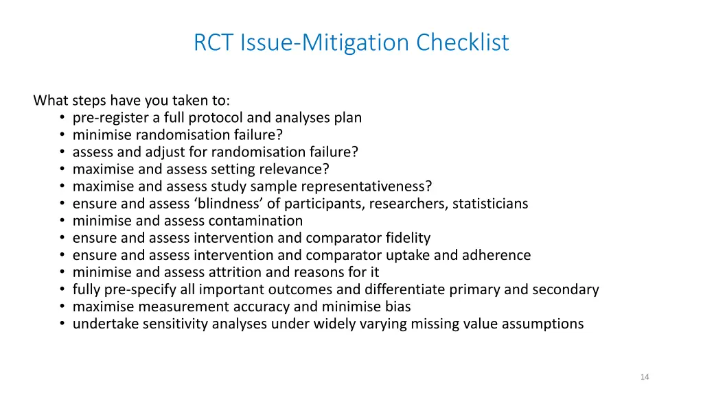 rct issue mitigation checklist