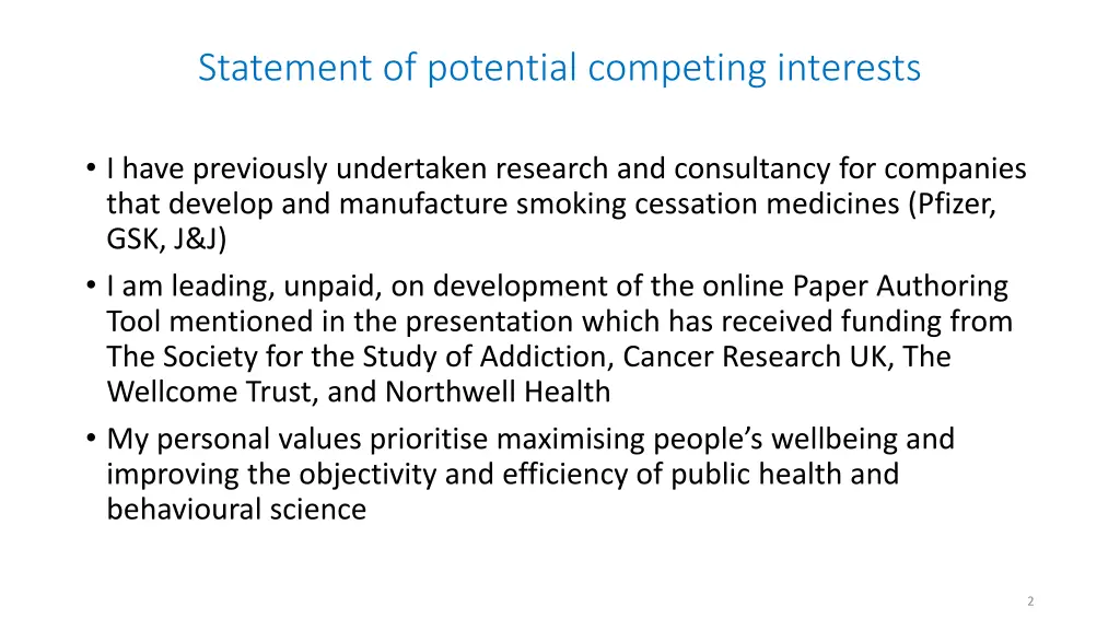 statement of potential competing interests