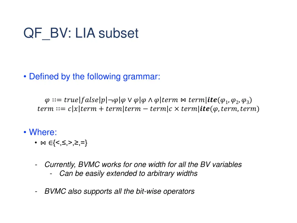 qf bv lia subset
