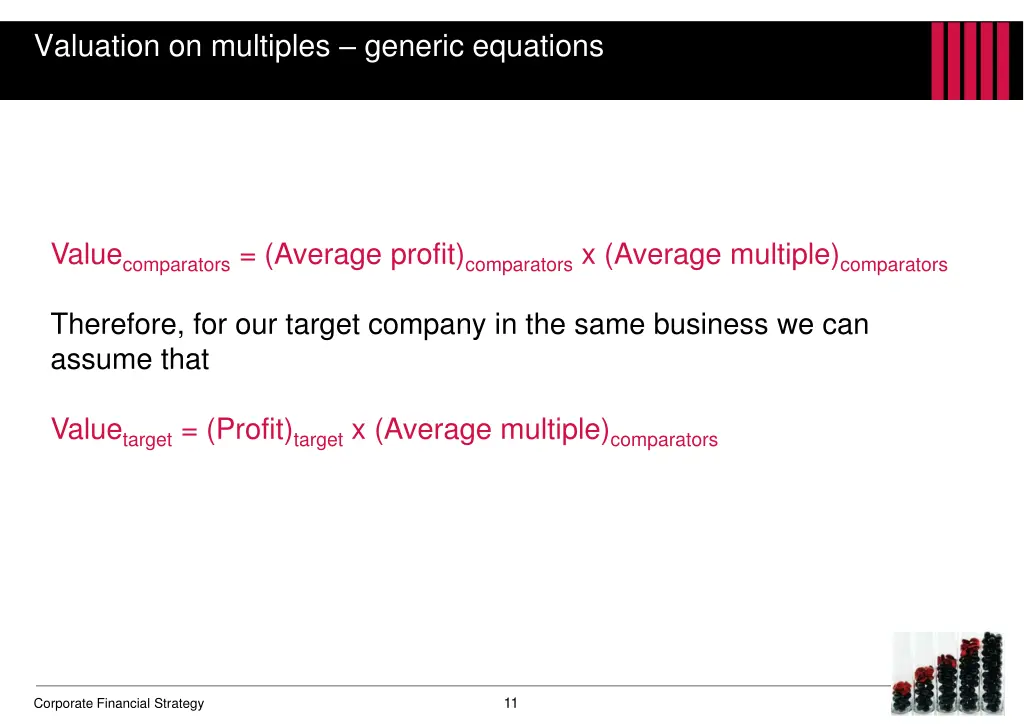 valuation on multiples generic equations