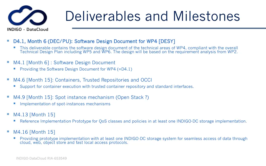 deliverables and milestones