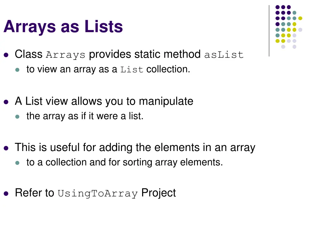 arrays as lists