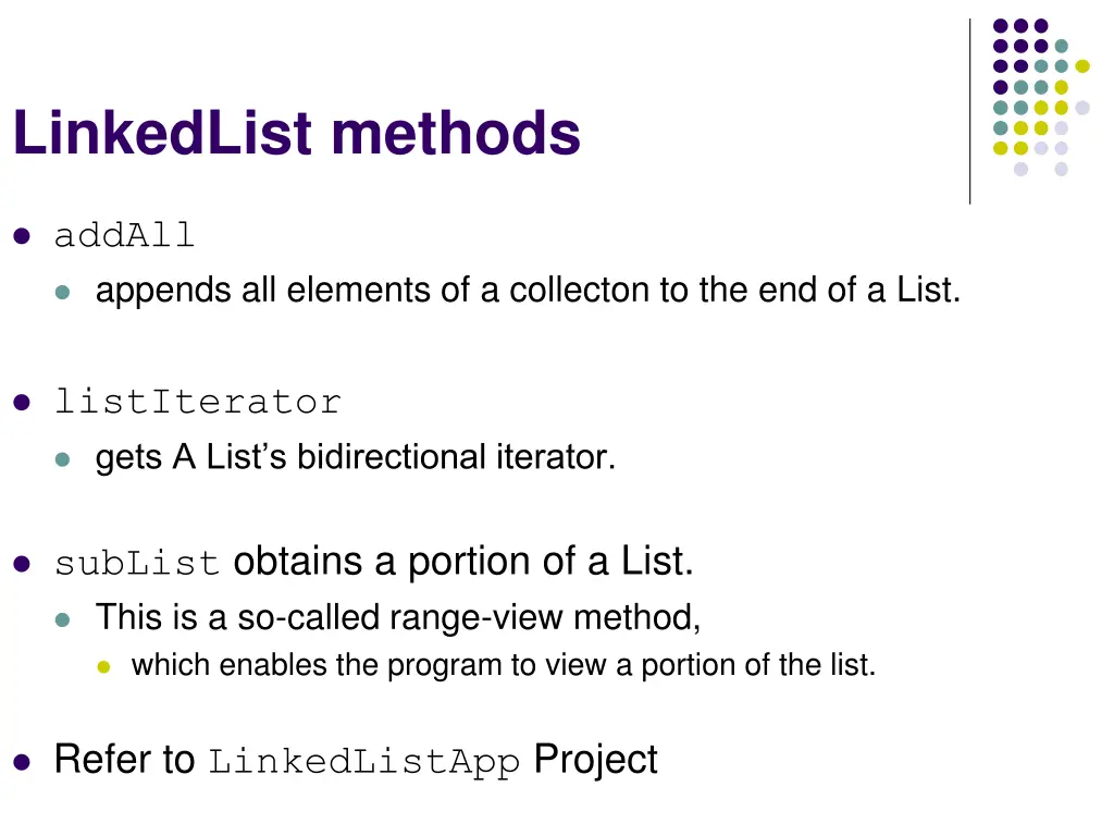 linkedlist methods