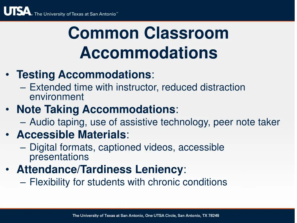 common classroom accommodations testing