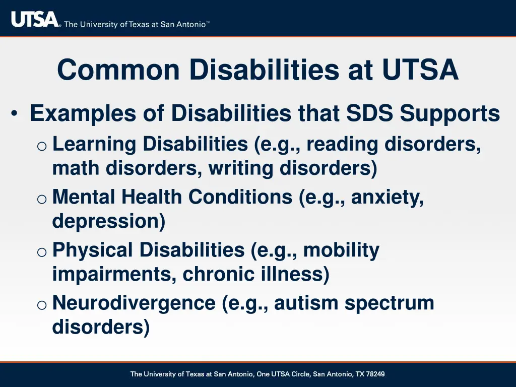 common disabilities at utsa