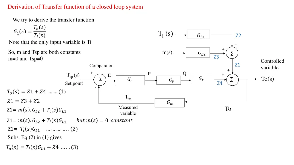derivation of transfer function of a closed loop