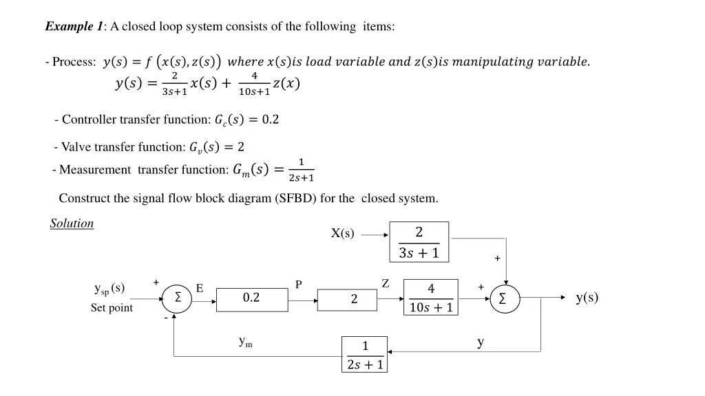 example 1 a closed loop system consists