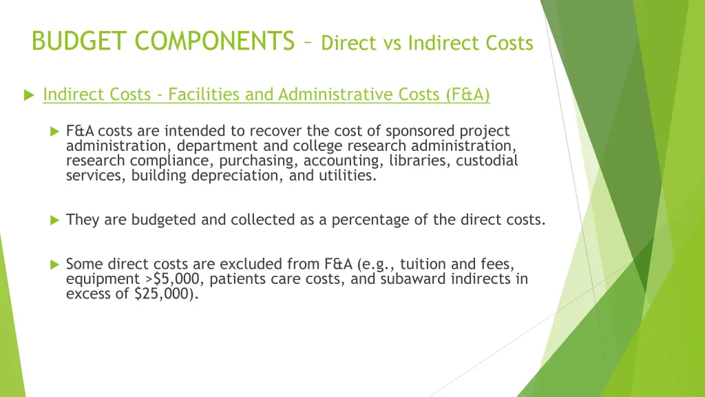 budget components direct vs indirect costs 1