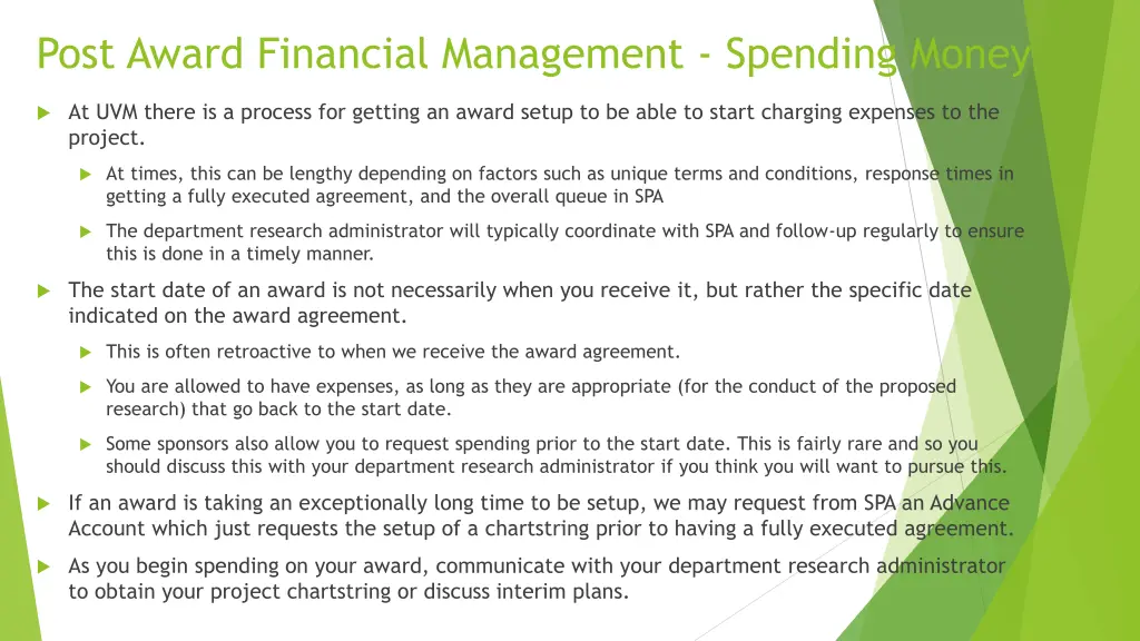 post award financial management spending money