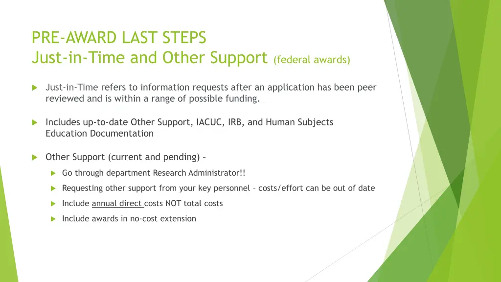 pre award last steps just in time and other