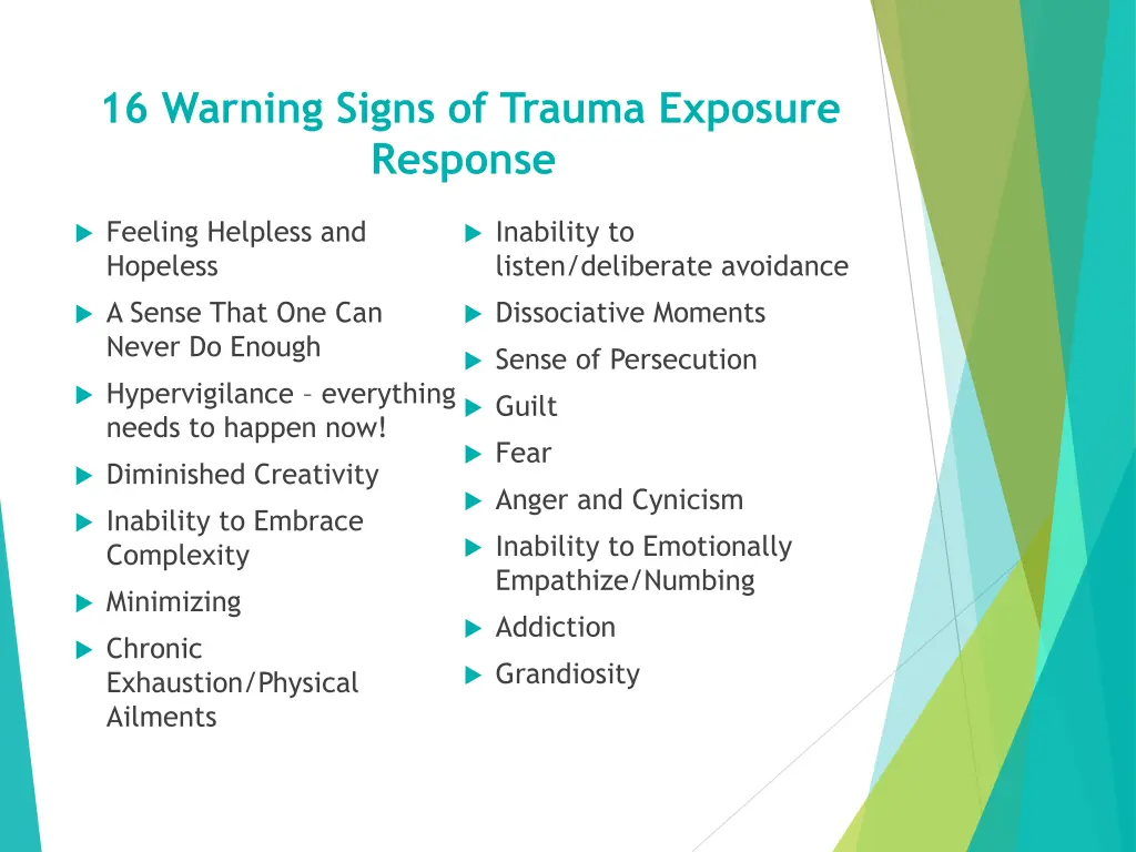 16 warning signs of trauma exposure response