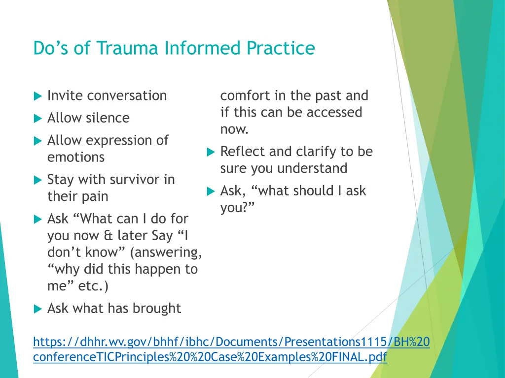 do s of trauma informed practice