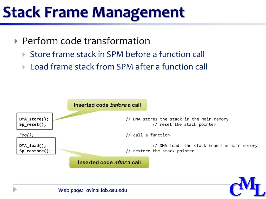 stack frame management