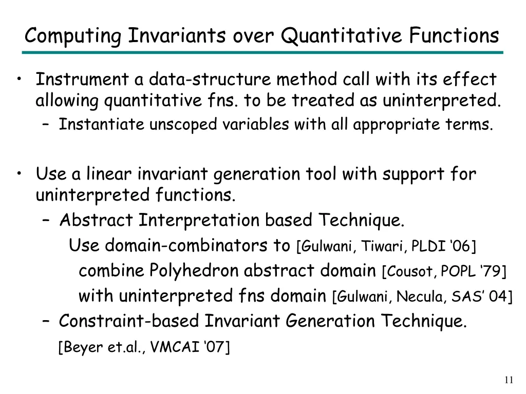 computing invariants over quantitative functions