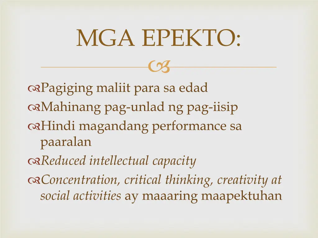 mga epekto