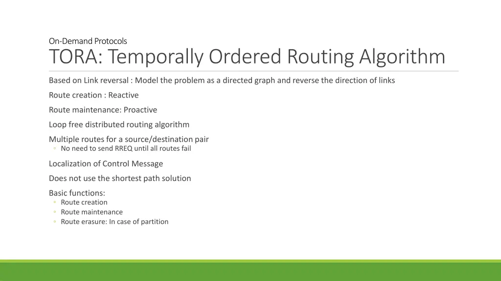 on demand protocols tora temporally ordered
