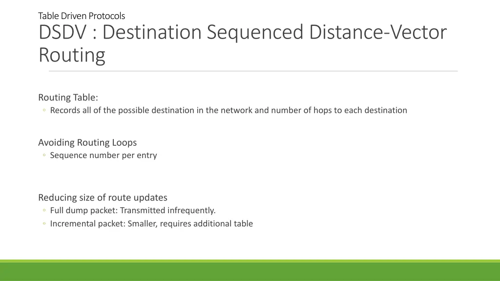 table driven protocols dsdv destination sequenced 1