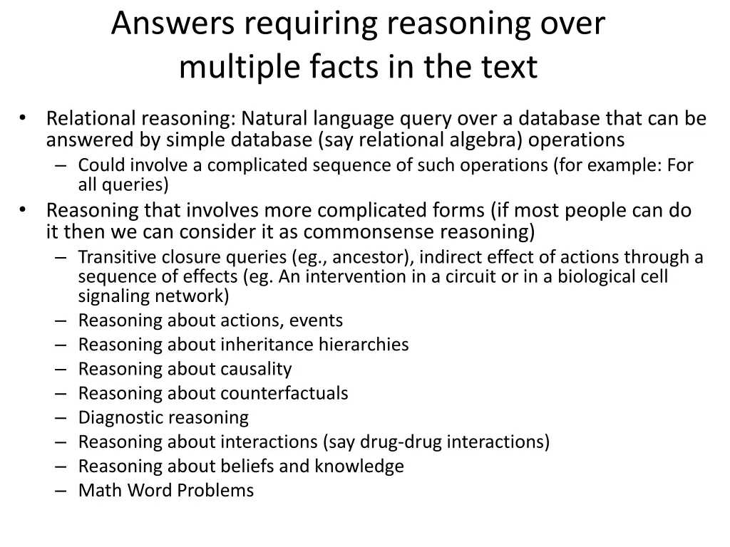 answers requiring reasoning over multiple facts