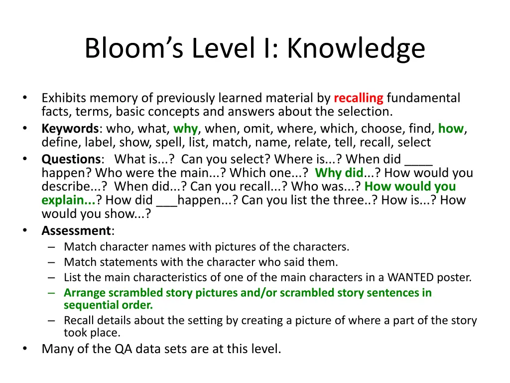bloom s level i knowledge
