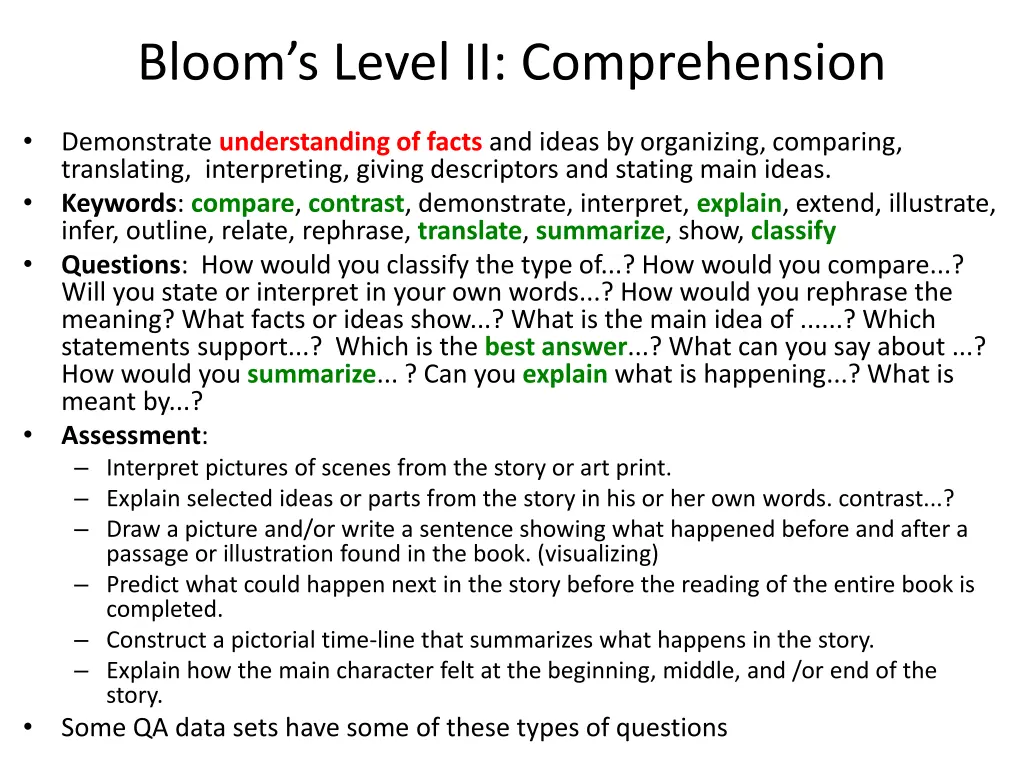 bloom s level ii comprehension