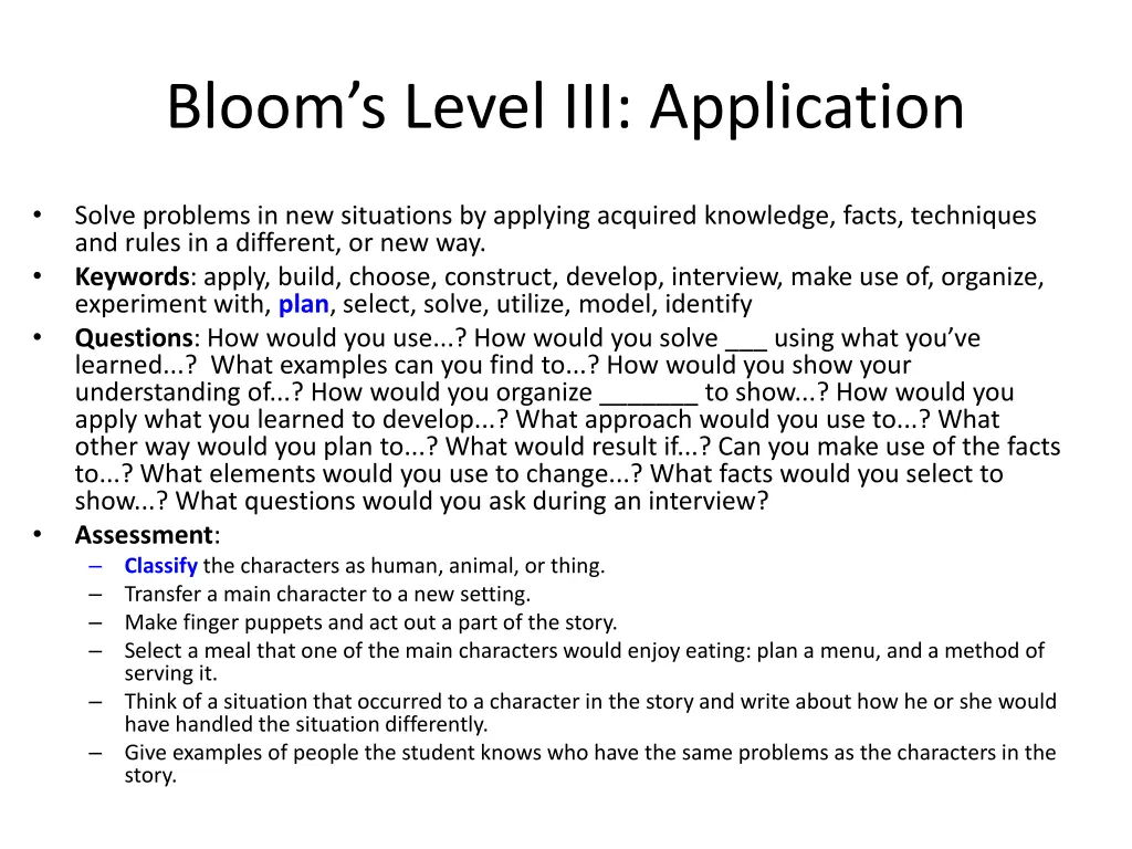 bloom s level iii application